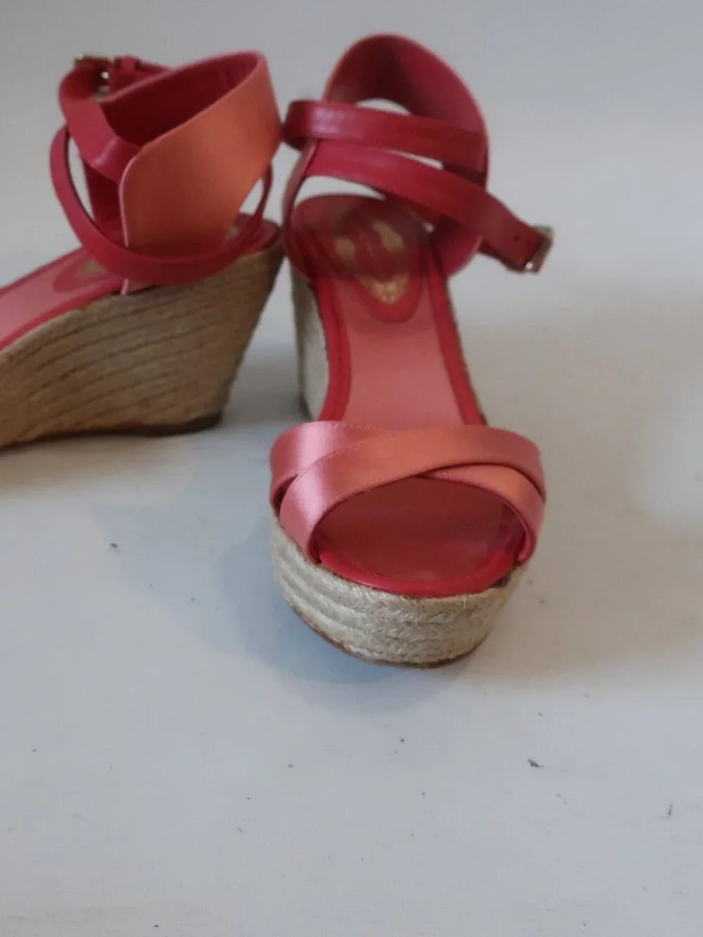Womens Elie Tahari Coral Satin Espadrille Platform Wedge Heels 37.5 US/7.5